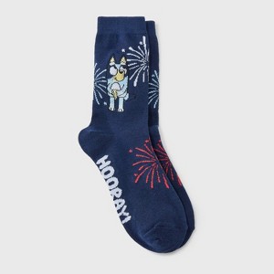 Women's Bluey 'Hooray' Americana Crew Socks - Navy Blue 4-10 - 1 of 4