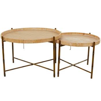 Set of 2 Modern Rattan Nesting Accent Tables Brown - Olivia & May