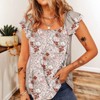 Coolmee Women's Boho Floral Summer Shirts Layered Ruffle Cap Sleeve Square Neck  Blouse Casual Tops - 2 of 4