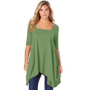 Roaman's Women's Plus Size Square Neck Handkerchief Hem Ultimate Tunic - 1 of 4