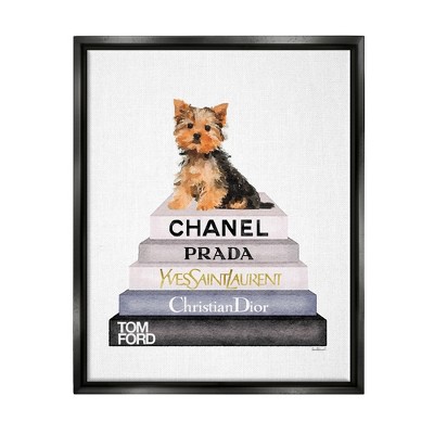 Stupell Industries Book Stack Yorkie Dog Glam Fashion Watercolor