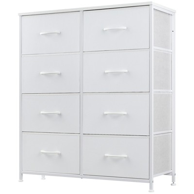 FONTOI Tall Fabric Storage Tower Wooden Top Dresser Organizer Furniture Cabinet Stand Piece for Closet Entryway Nursery, White, 31.5"*11.8"*36.4"