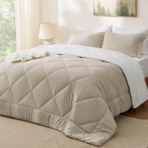 5/7 Pcs Bed in a Bag with Contrast Color Solid Design Bedding Set - 1 of 4