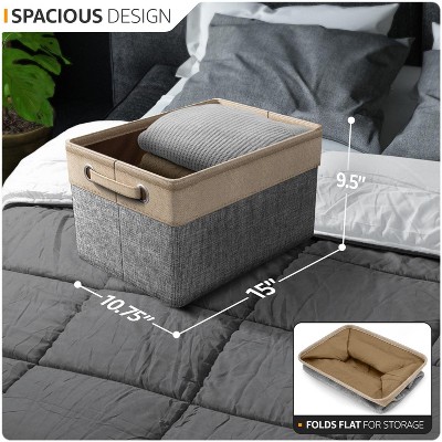 Neutral Cotton and Jute Rectangular Storage Bins with Handles - 3 Pack