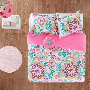 4 Pcs Elegant Colorful Folral Print Comforter Set, Cozy All Season Home Textile for Lux Bedroom Decor - 1 of 4