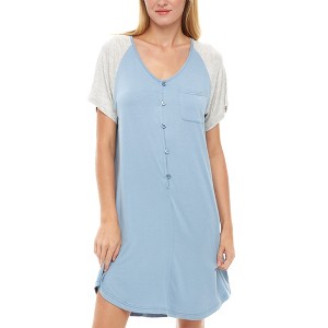 ADR Womens Soft Knit Short Sleeve Nightgown, Button Down Night Shirt Pajamas - 1 of 4