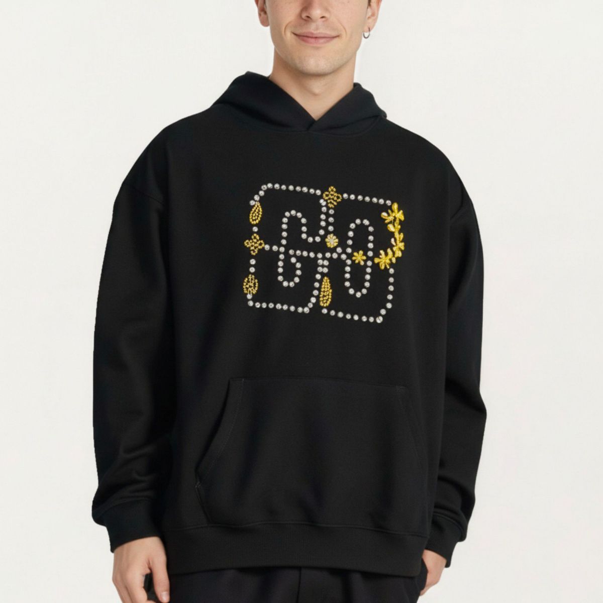 Anna-Kaci Men's Embroidered Pullover Hoodie with Front Pocket and Relaxed Fit