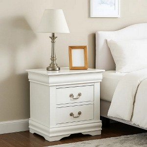 Royal Hampton 2 Drawer Wooden Nightstand with Metal Hanging Pulls and Bracket Feet, White - 1 of 4