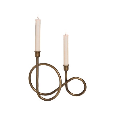 Brass Metal Sculptural Taper Candle Holder - Foreside Home & Garden