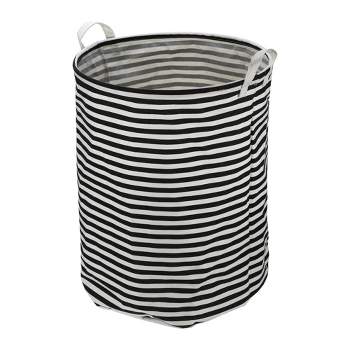 Unique Bargains 3661 Cubic-in Foldable Cylindrical Laundry Basket Black 1 Pc Stripe