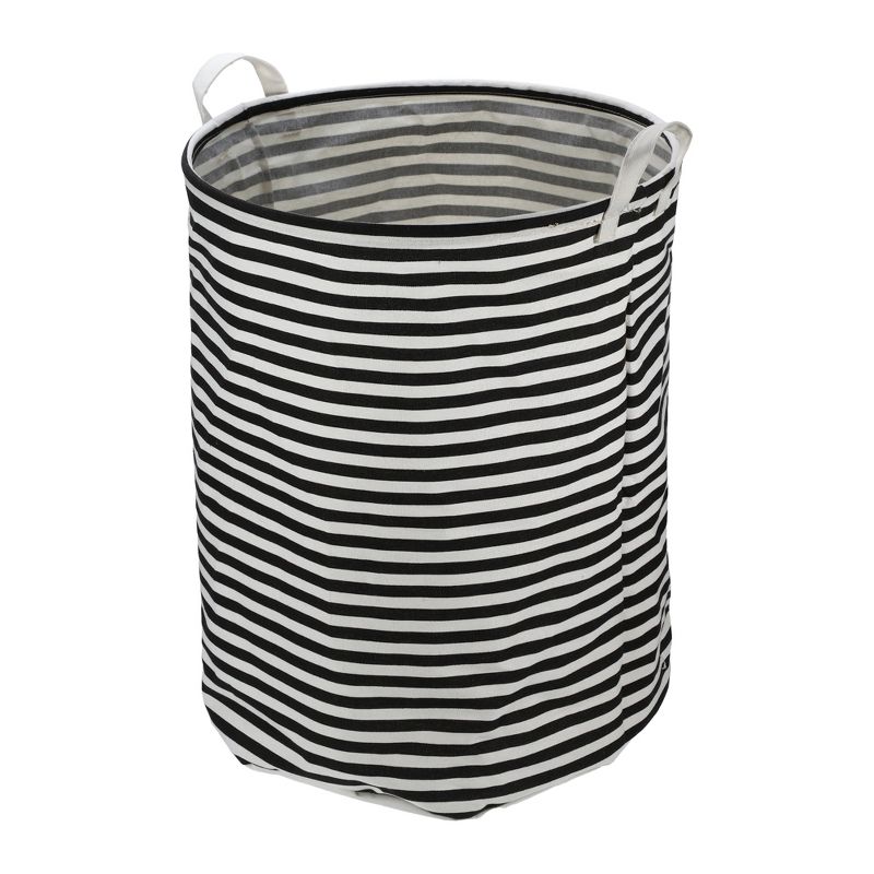 Unique Bargains 3661 Cubic-in Foldable Cylindrical Laundry Basket Black 1 Pc Stripe, 1 of 7
