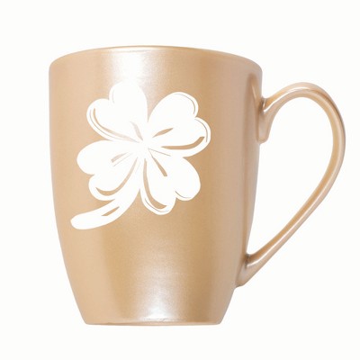 Elanze Designs Irish Four Leaf Clover 10 ounce New Bone China Coffee Tea Cup Mug, Pearlescent Sand