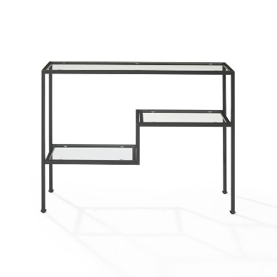 Matte Black Steel and Glass Console Table with Storage