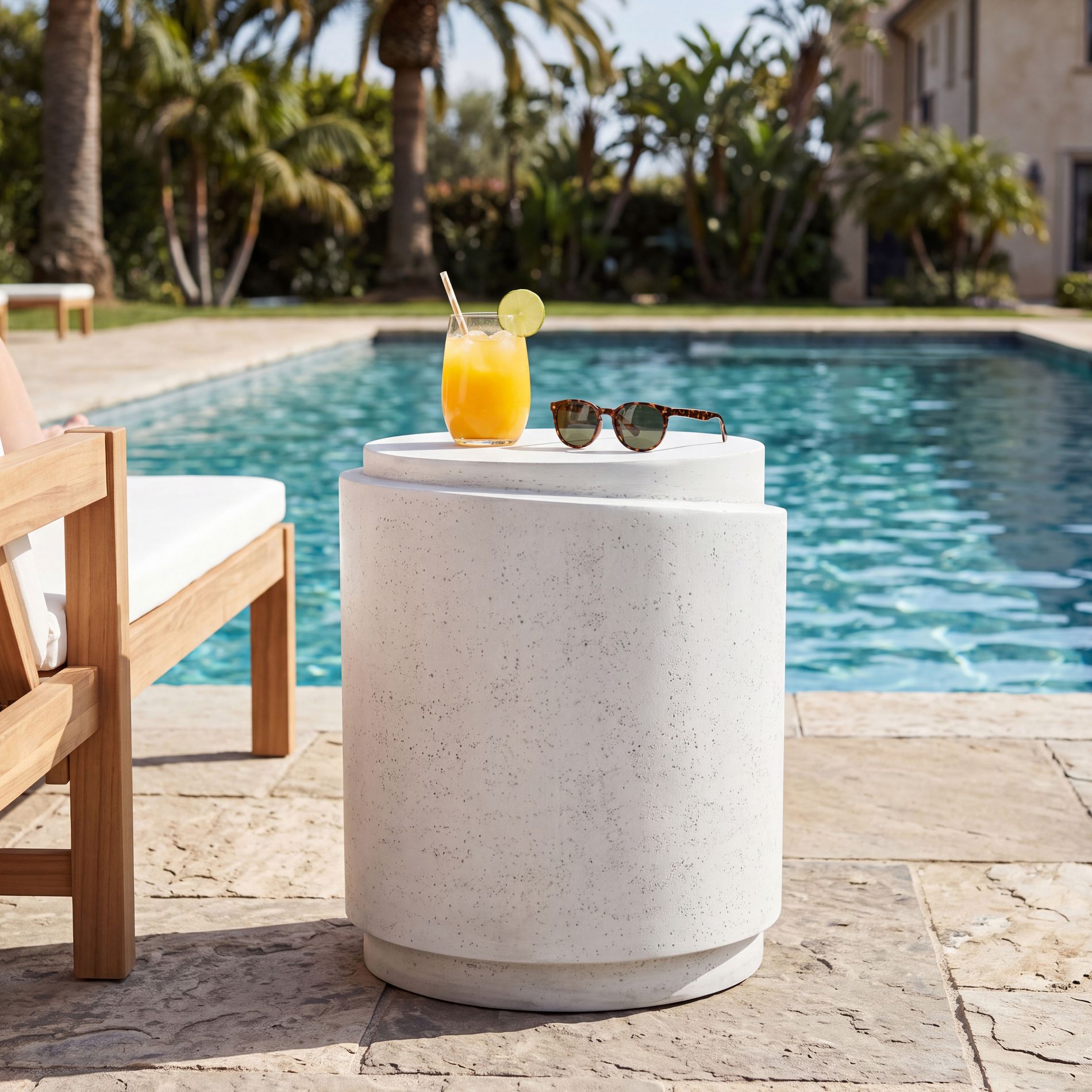 Christopher Knight Home Faye Modern Round Lightweight Concrete Outdoor Side Table, White
