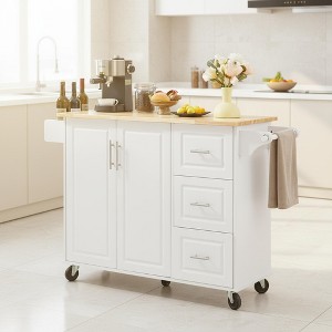 Homy Casa Drop-Leaf Rolling Kitchen Island Cart with Storage Cabinet & Drawers, White - 1 of 4