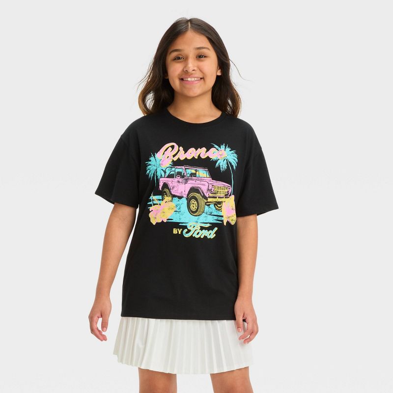 Girls' Short Sleeve Oversized Ford Bronco Graphic T-Shirt - art class™ Black, 1 of 5