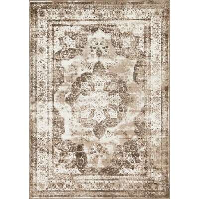 Reversible Easy-Care Dark and Light Brown Synthetic Area Rug