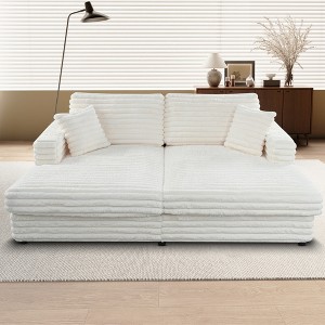 GDFStudio Ivern Modern 86.22'' Corduroy Upholstered Double Chaise Lounge Sofa with 2 Pillows - 1 of 4