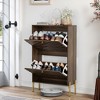 PDTEND 23.6" Mid-Century Modern Freestanding Shoe Cabinet with Metal Legs, Organizer for Entry/Hallway/Entryway, Walnut - 4 of 4