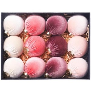 12PCS Shatterproof Velvet Christmas Balls - 3.15 Inch Fabric Covered Ornaments - 1 of 4