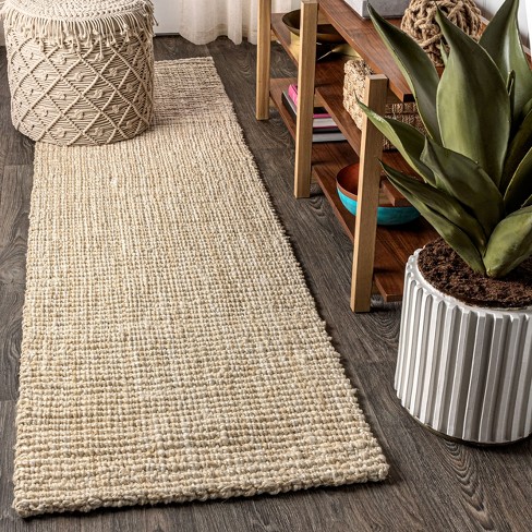 Boucle Hand-Woven Natural-Fiber Rug Farmhouse Solid Pattern Chunky-Textured  Rug