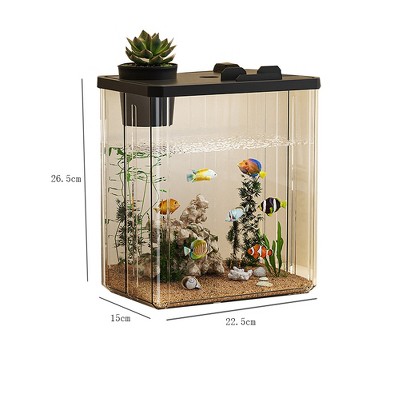 Fish Tank Aquarium Starter Kit, Desktop Small Fish Tank, Mini Desktop Rectangular Fish Tank with Pump, LED Light,Fish Starter Kit, for Small Fish