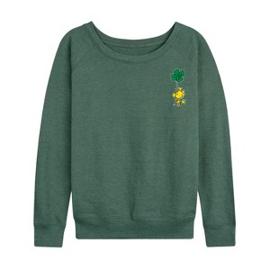 Women's - Peanuts - Woodstock Clover Lightweight French Terry Wide Neck Long Sleeve Shirt - 1 of 4