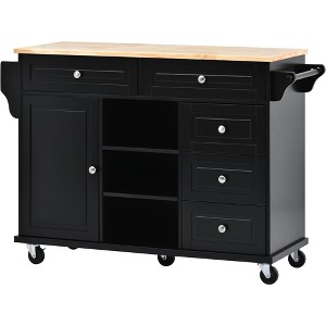 Bella Depot 53" Rolling Kitchen Island with Rubber Wood Top and 5 Drawers - 1 of 4