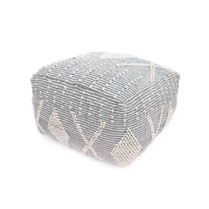 Brinket Large Contemporary Faux Yarn Pouf Ottoman Ivory/Gray - Christopher Knight Home, 1 of 10
