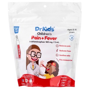 DrKids Children's Pain + Fever, Ages 2-11 Years, Cherry, 20 Pre-Measured Single-Use Vials, 0.17 fl oz (5 ml) Each - 1 of 4