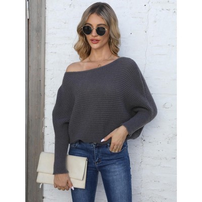 Womens Tops Off Shoulder Batwing Long Sleeve Knit Sweater Top