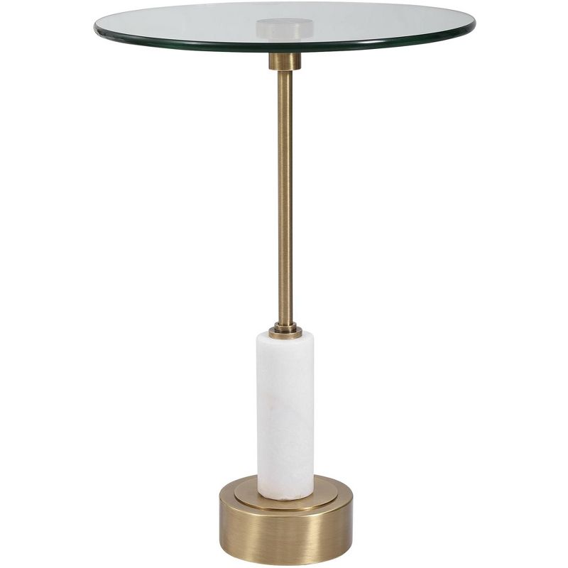 Uttermost Modern Brushed Brass Round Accent Table 15 3/4" Wide Gold Glass Tabletop for Living Room Bedroom Bedside Entryway House, 1 of 2