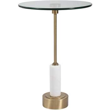 Uttermost Modern Brushed Brass Round Accent Table 15 3/4" Wide Gold Glass Tabletop for Living Room Bedroom Bedside Entryway House