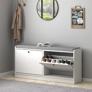 NicBex 39.76"/39.37" Shoe Rack Bench with Cushioned Seat,Entryway Bench with 3/4-Tier Flip-Up Drawers,Shoe Bench for Entrance,Hallway&Bedroom,White - 1 of 4