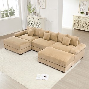 Oversized 130" Corduroy Cloud Modular U-Shaped Sectional Sofa with Thick Cushion and 2 Movable Ottoman, 5-Piece Free combination Sofa - 1 of 4