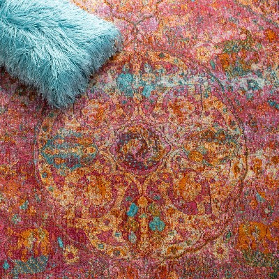 Luxor Fuchsia and Gold Hand-Knotted Runner Rug