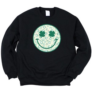 Simply Sage Market Women's Graphic Sweatshirt Clover Leopard Smiley Face St. Patrick's Day - 1 of 3