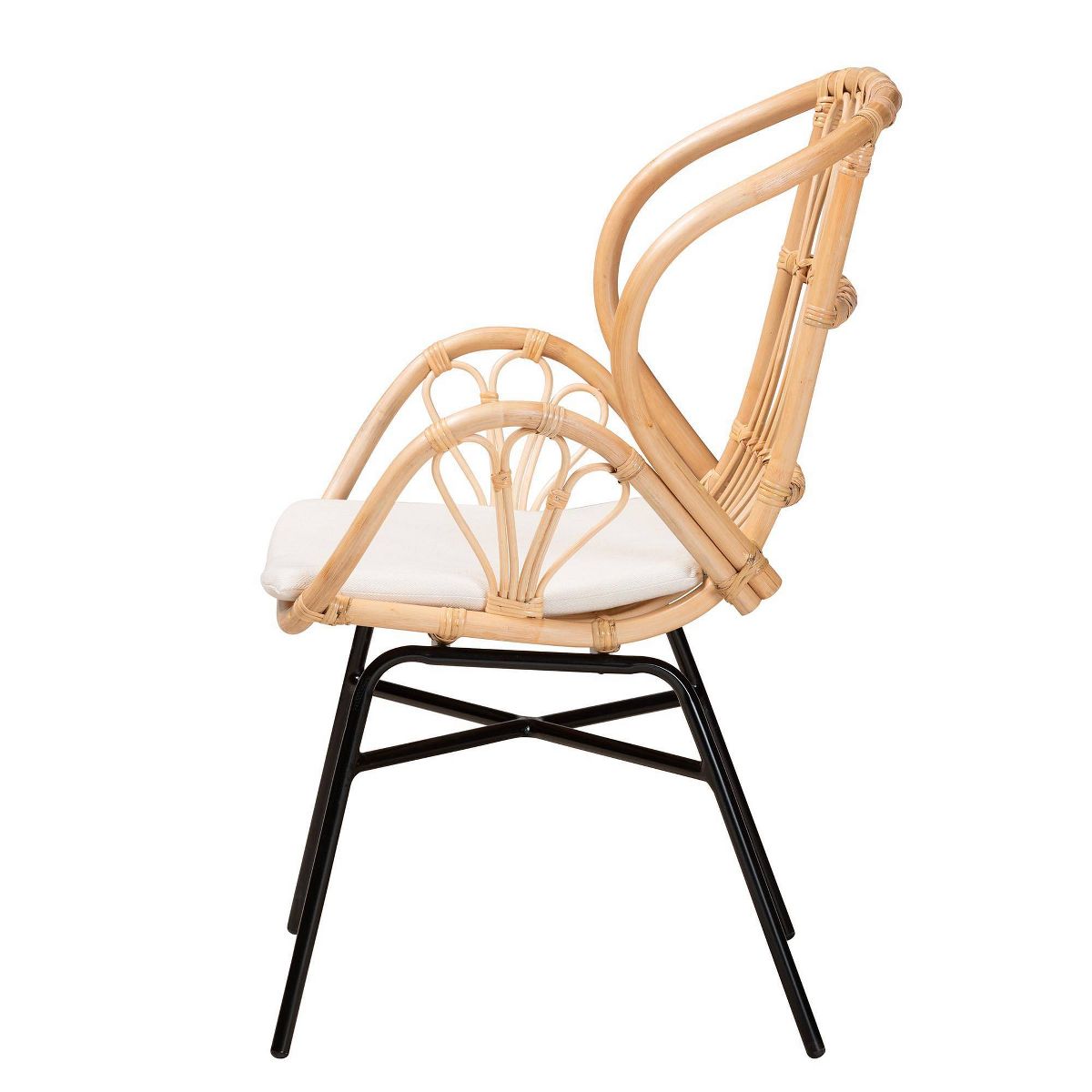 bali & pari Caelia Rattan and Metal Chair Natural/Brown: Bohemian Style, Plush Cushion, Sturdy Crisscross Base: Armless, Spot Clean - thumbnail 4