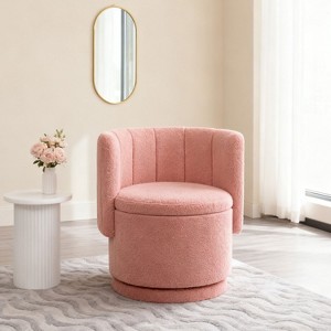 KTMBDW Modern 360 Degree Barrel Swivel Accent Sofa Chair, Upholstered Reading Chair, Round Armchair With Storage for Living Room,Bedroom,Vanity - 1 of 4