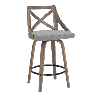 Charlotte 26" Light Grey Fabric and White Washed Wood Swivel Counter Stools
