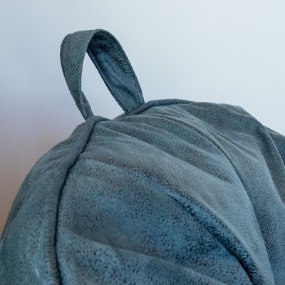 Basalt Blue Vegan Suede Bean Bag Chair with Handle