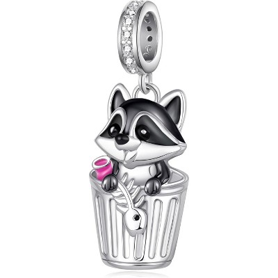 Sterling Silver Raccoon Charm - Cute Animal Bead for Bracelets, Jewelry Gift for Women
