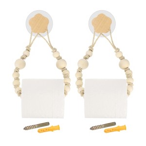 Unique Bargains Bathroom Wood Jute Rope Toilet Paper Holder 2 Pcs - 1 of 4