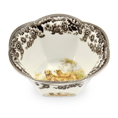 Spode Woodland Hunting Dogs Nut Bowl – Fine Porcelain Snack Dish with Golden Retriever Design – Decorative Tableware for Nuts, Candies & Appetizers