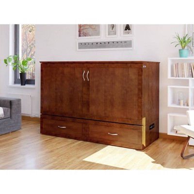 Hamilton Queen Walnut Wood Murphy Bed Chest with Drawer