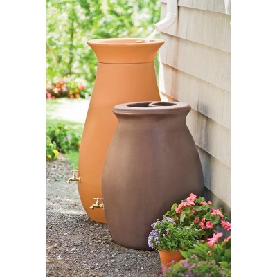 Terracotta 65 Gallon Plastic Rain Barrel with Planter Top