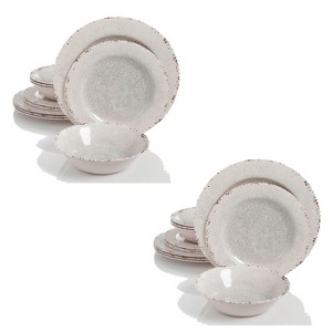 Gibson Studio California Mauna 12-Piece Durable Chip Resistant Melamine Dinnerware Set with 4 Dinner Plates, 4 Dessert Plates, & 4 Bowls, Ice (2 Pack) - 1 of 4