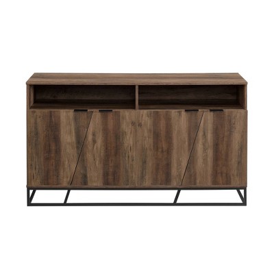 Rustic Oak 58" Angled Door Sideboard with Open Shelf Storage