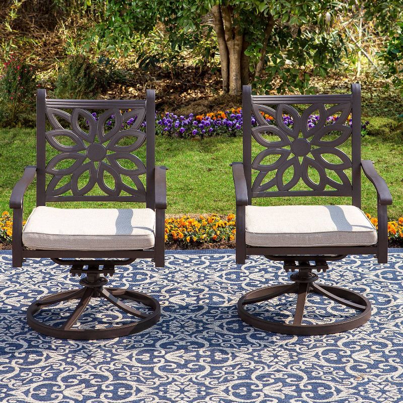 2pk Outdoor Extra Wide Cast Aluminum Swivel Chairs with Cushions - Captiva Designs, 3 of 10