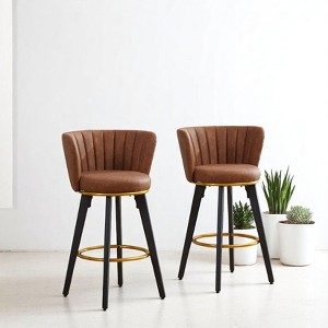 Set of 2 26" Velvet Counter Height Bar Stools with 360° Swivel, Upholstered Mid-Century Barstools with Backrest and Gold Footrest for Kitchen Island - 1 of 4